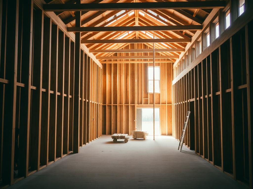 Baustelle mit sichtbarer Tragstruktur und Tageslicht